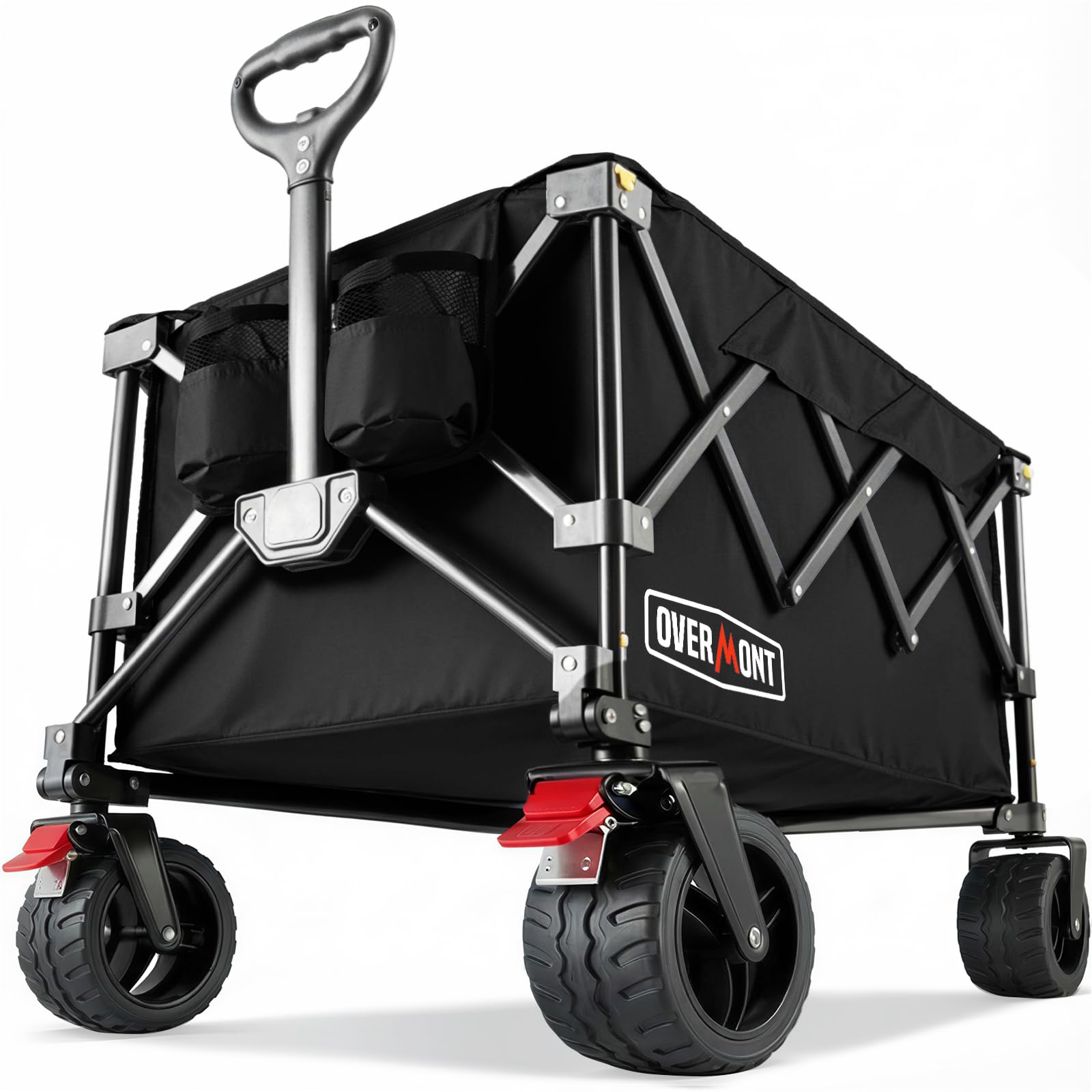 Overmont Faltbar Bollerwagen Klappbar Handwagen - mit Geländegängige Breite Räder - bis 150 kg Tragkraft - für Camping Sport Einkaufen Garten