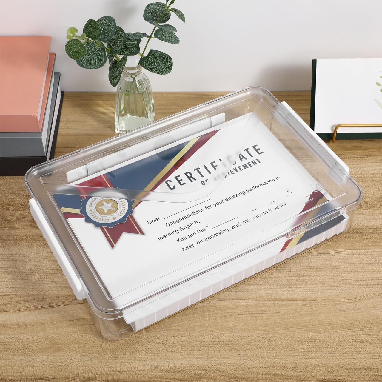 Plastic File Storage Box Portable Organizer Box Document Case for Paper Certificates Photos