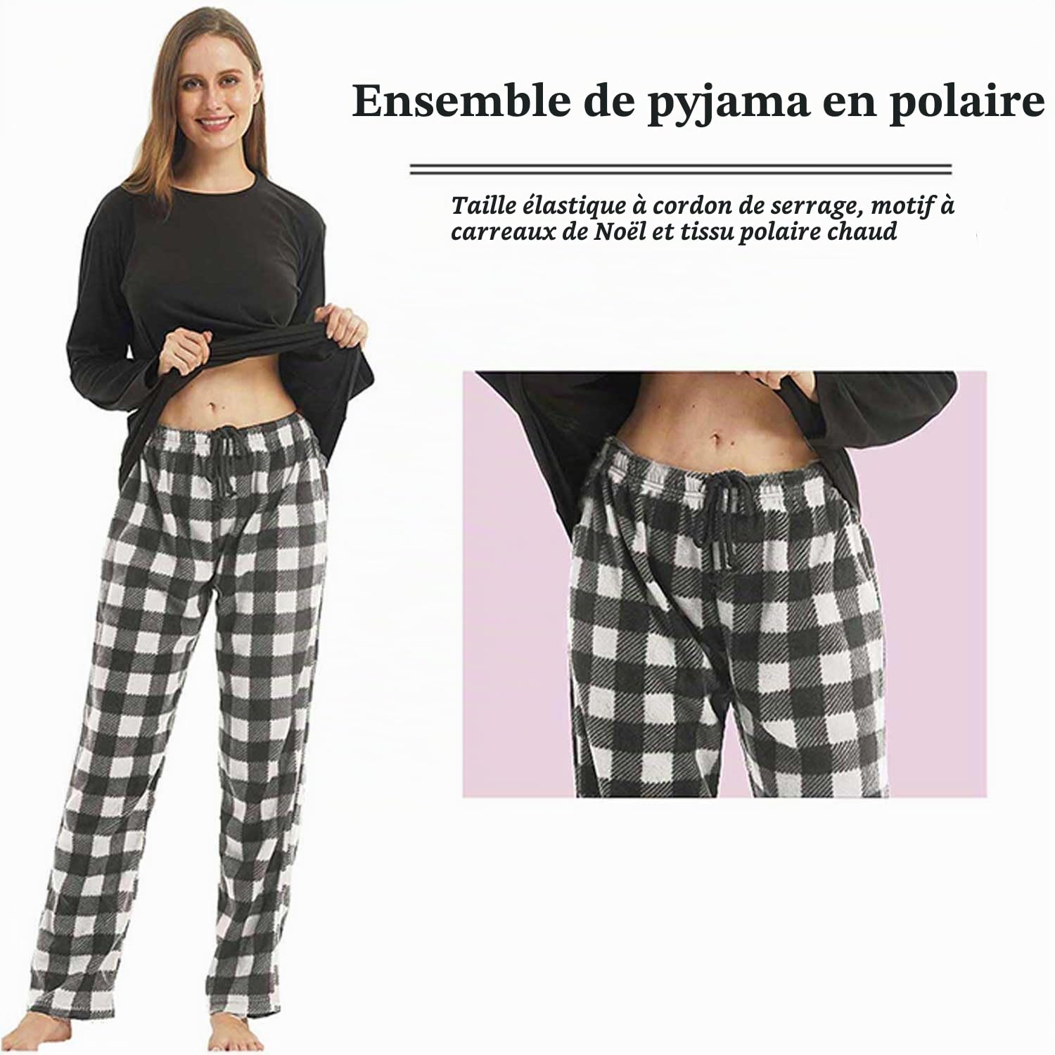 YUSHOW Ensemble Pyjama Couples Homme et Femme en Polaire Bas à Carreaux