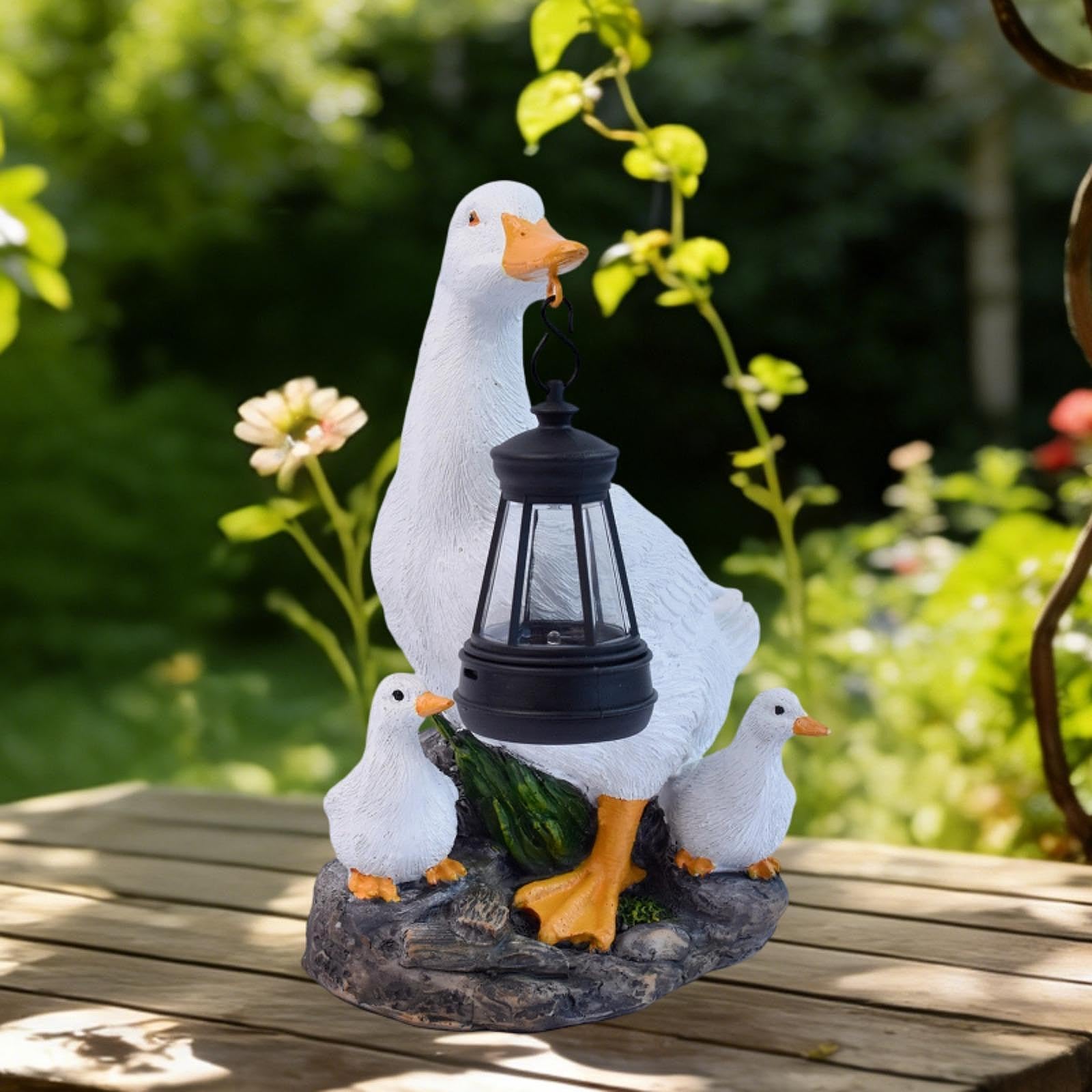Estatua de para Jardín con Luz Solar para Exteriores, Figura de Animal Blanca