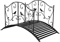 Kcelarec Metal Arch Garden Bridge for Pond or Backyard - 4ft with Safety Side Rails, Bird Design, Easy Assembly, 330lbs Capacity