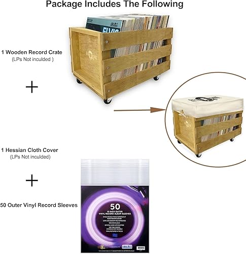 Miniatura 2 de Estuche de almacenamiento de discos de vinilo LP sobre ruedas con capacidad para hasta 100 álbumes (en fundas de PVC) con cubierta de arpillera Teak