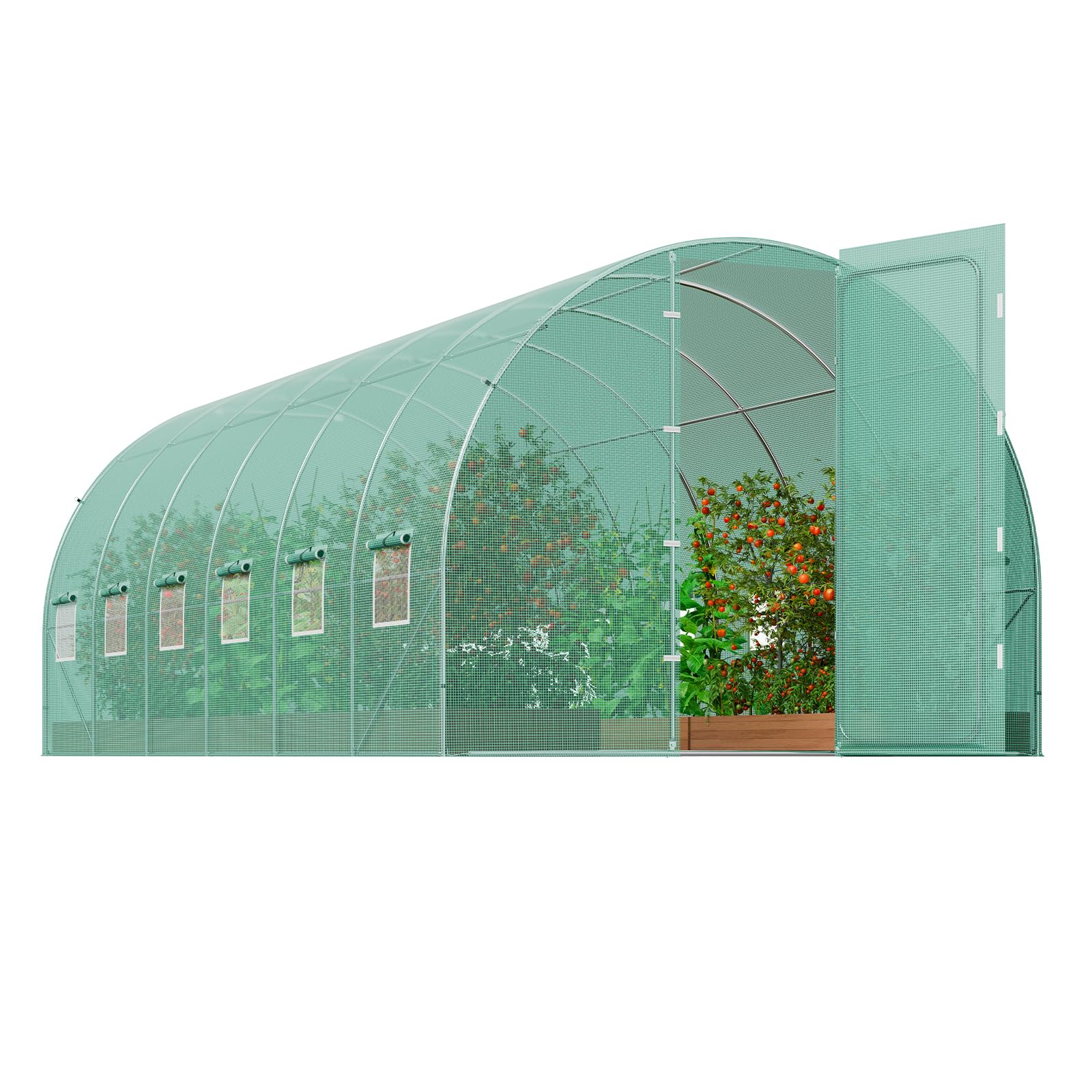 VEVOR Invernadero Túnel 590x295x225 cm Carpa Refugio para Plantas con Estructura de Acero Galvanizado Cubierta de PE Verde Puerta Enrollable con Cremallera 8 Ventanas para Cultivo de Verduras Flores