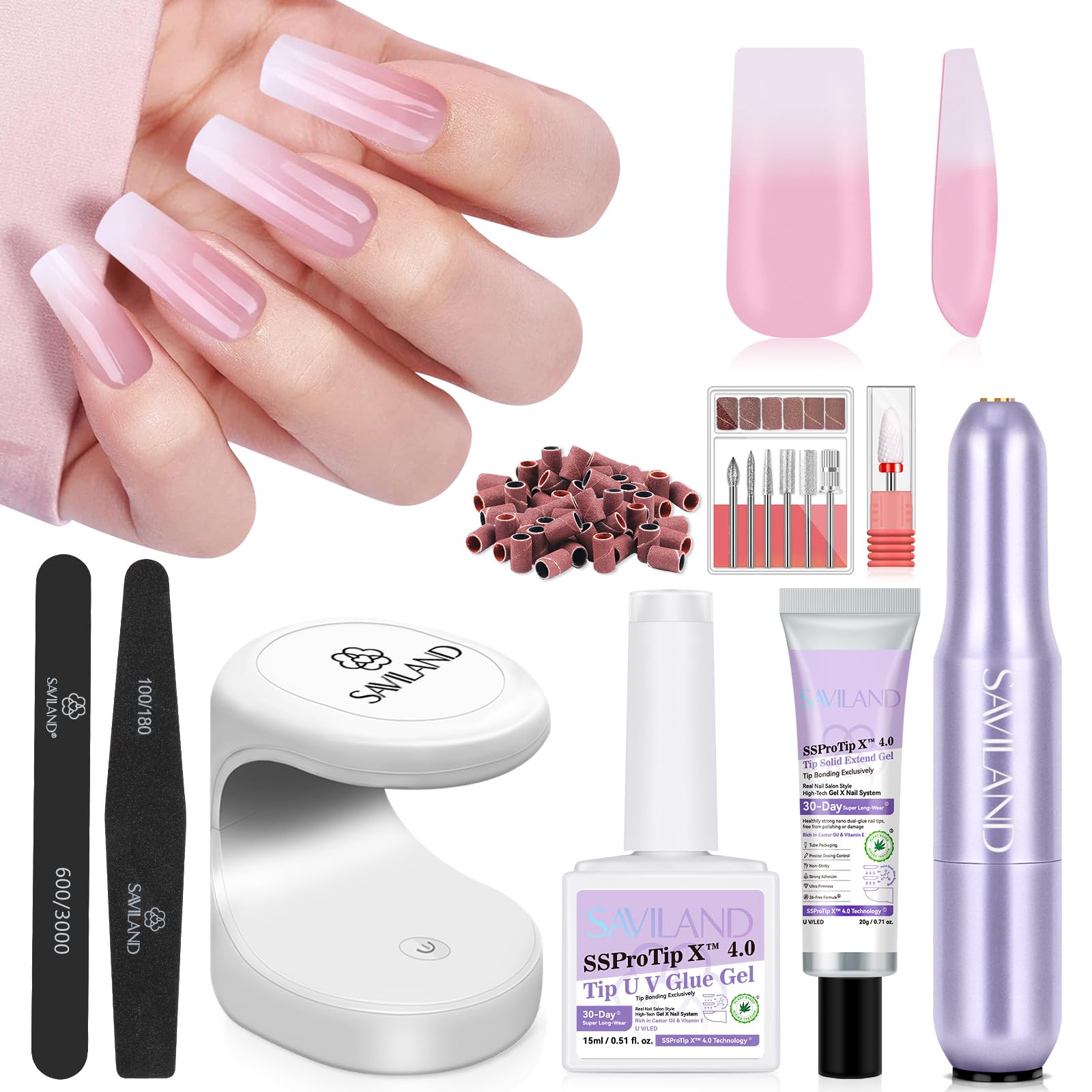 Sponsored Ad – SAVILAND Nail Tips Kit with U V Light: 4X Soft Gels Nails Long Square White Pink Ombre 256 Pcs Full Cover Gel Nail Tips VE & Castor Oil Gel Nail Glue Portable LED Lamp Nail Drill Kit Home Manicure