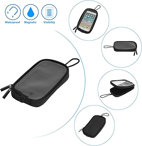 Miniatura 4 de X AUTOHAUX Bolsa de tanque magnética universal de 7 pulgadas con agujero para auriculares, de piel sintética, impermeable, para motocicleta