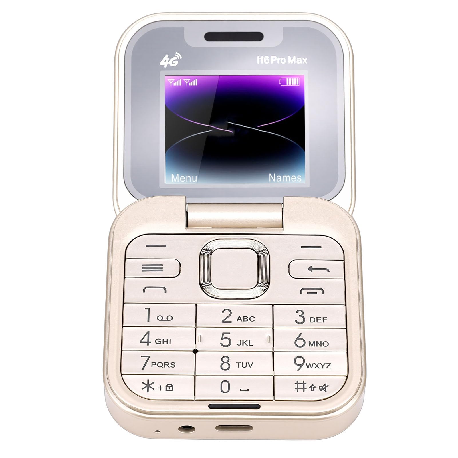 4G LTE Flip Phone, 1.77 Inch Screen Dual SIM Unlocked Senior Phone with MP3 FM High Volume Speaker, for Travel Work Sports Everyday Use (Gold)