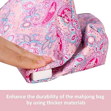 Empty Mahjong Bag,Thickened Pink Printed Soft American Mahjong Tiles Bag (Case Only)