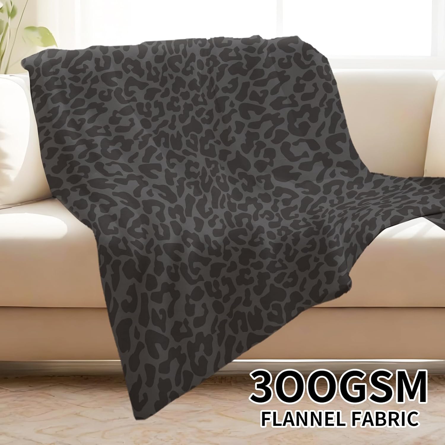 Throw Blanket for Couch, 300GSM Warm Soft Cozy Flannel Blanket, Cute Blanket for All Seasons Bedroom Home Decor Gifts, Luxury Black Leopard 50x60 Inches - Image 5