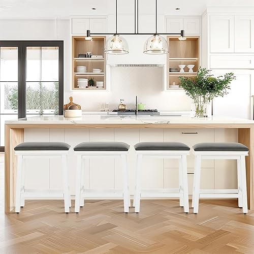 Miniatura 17 de Sophia & William Juego de 4 taburetes de bar de altura de mostrador, modernos taburetes de bar de piel sintética sin respaldo con patas de madera