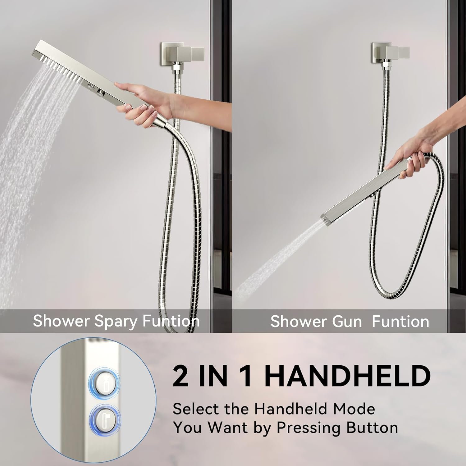 Shower System Dual Head，STARBATH 12+6" Rainfall Shower Head and Handheld Spray, Wall Mounted 3 Way Shower Faucet Set with Push Button Pressure Balance Valve and Trim Kit Brushed Nickel