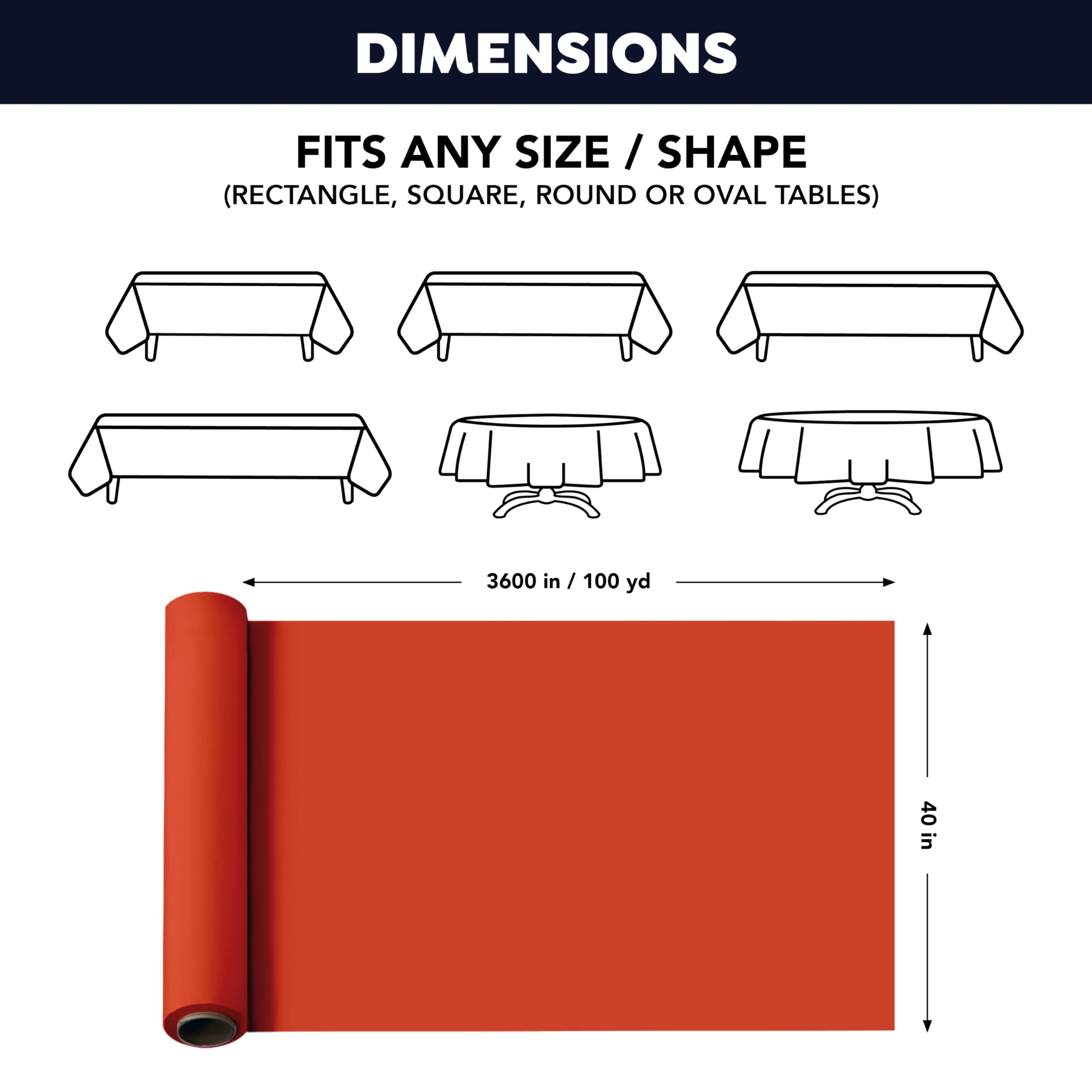 Party Essentials 1403RD Banquet Roll Plastic Tablecover, 300' Length x 40" Width, Red