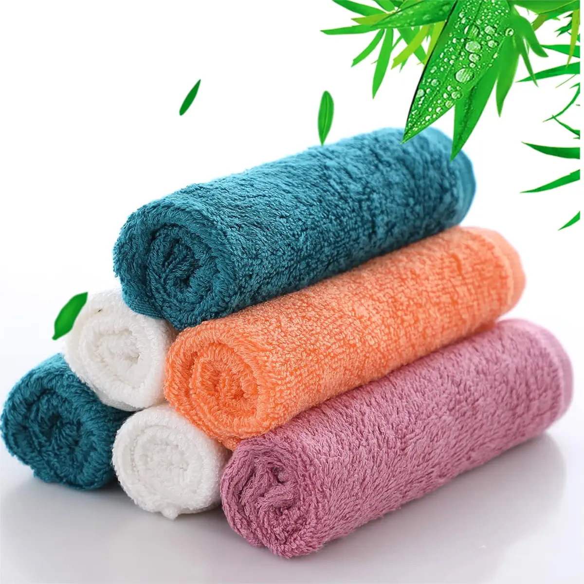 JEFFSUN Bamboo Dish Towels for Kitchen, Oil Resistant Dish Cloths for Washing and Drying Dishes, 6 Pack Super Absorbent Multicolor Kitchen Towels, 10x14 inch Quick Dry Reusable Cleaning Cloths
