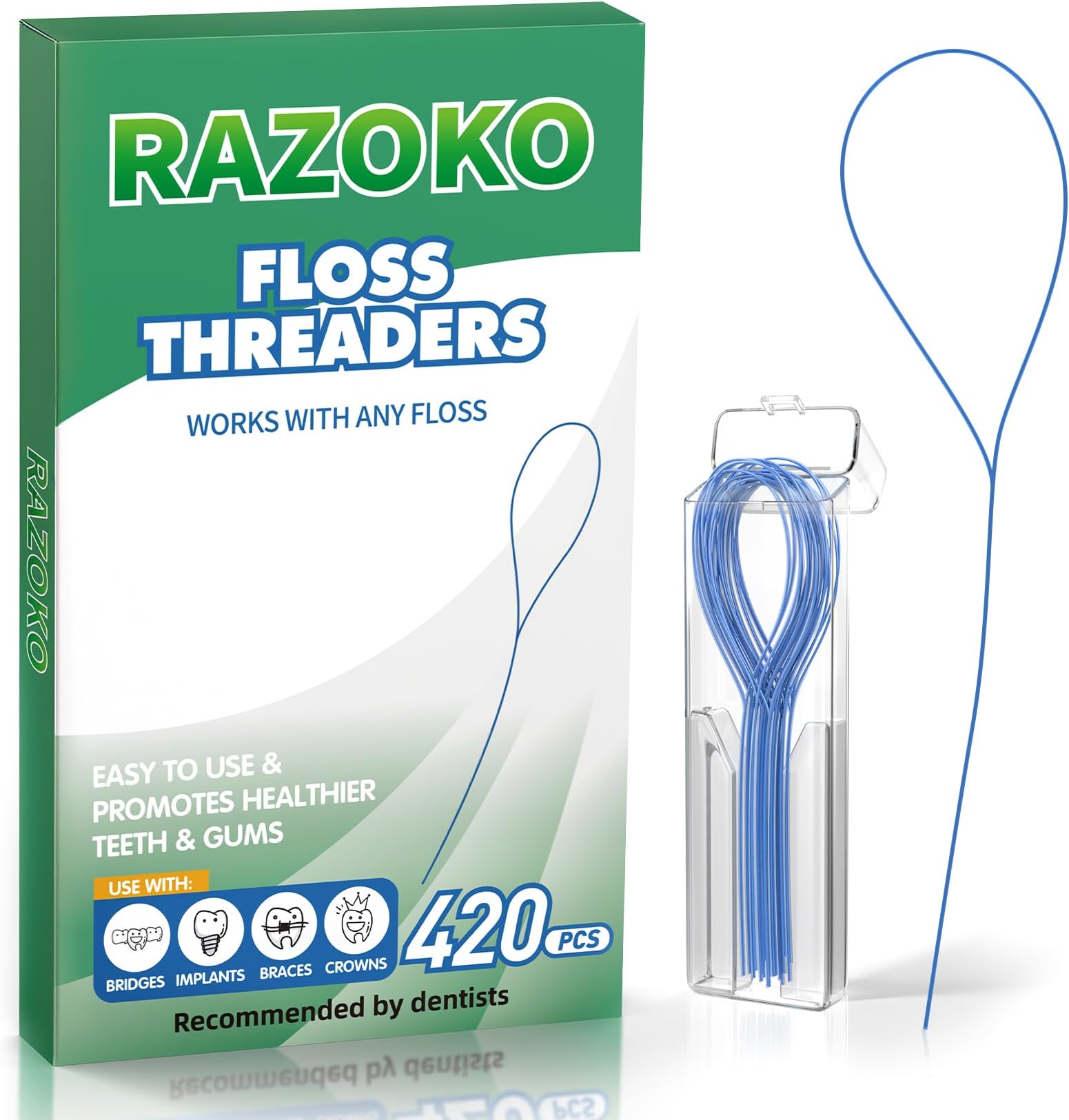 RAZOKO Dental Health/Floss Threaders |/For Braces, Bridges, and Implants (6pack) 420 Count