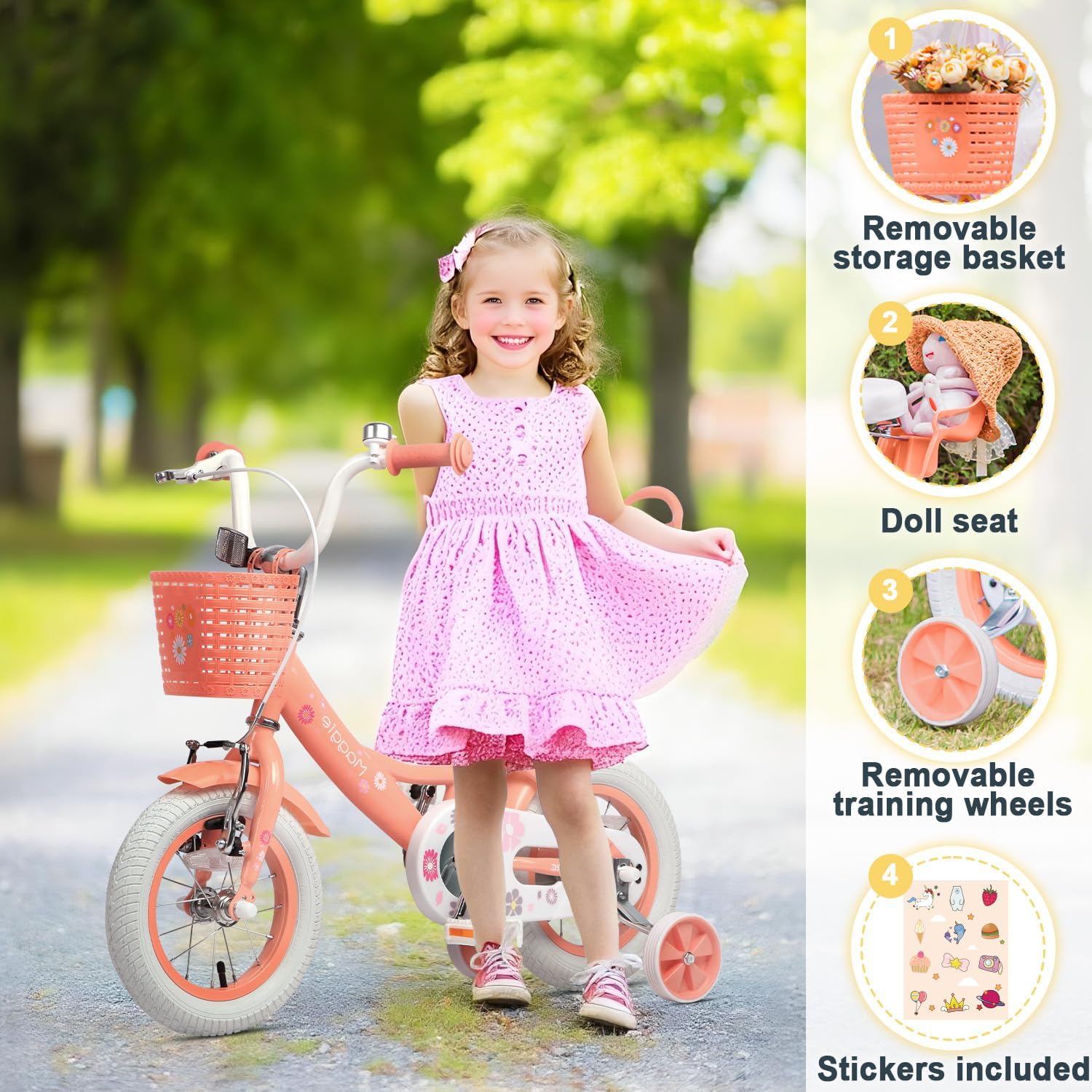  Maggie Girls Bike, 12-20 Inch Kids Bike for 2-13 Years Old Children, Princess Style Kids Bicycle with Doll-Seat & Basket & Training Wheels, Multiple Colors thumbnail