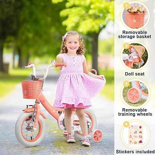Miniatura 2 de Glerc Maggie Girls Bike, 12-20 Inch Kids Bike for 2-13 Years Old Children, Princess Style Kids Bicycle with Doll-Seat & Basket & Training Wheels,