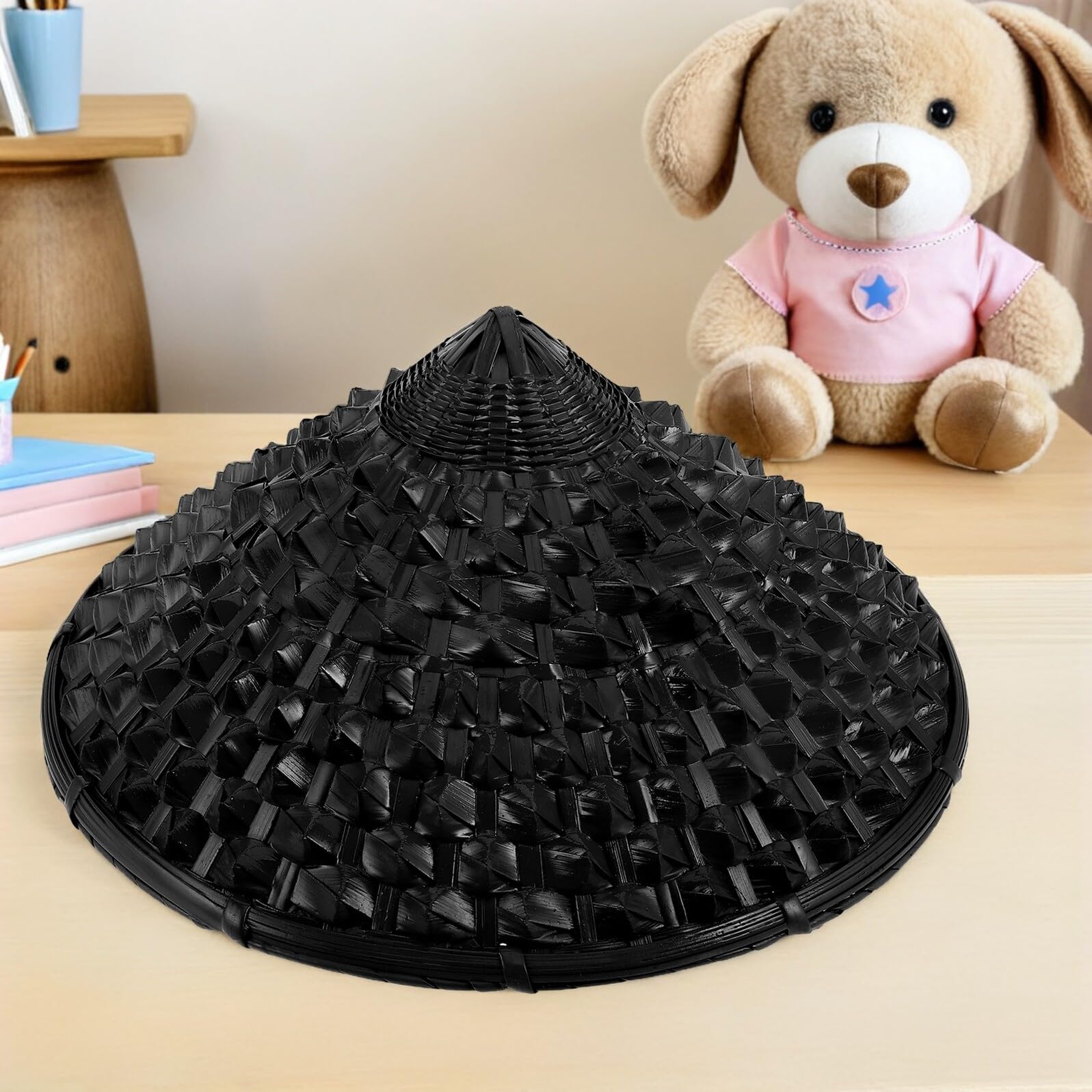 TEHAUX Samurai Japanische Ananas Konische Ananas Japanischer Bambus Samurai Hut Cosplay Kegelhut Reishut Für Bauern Gewebter Schwarz