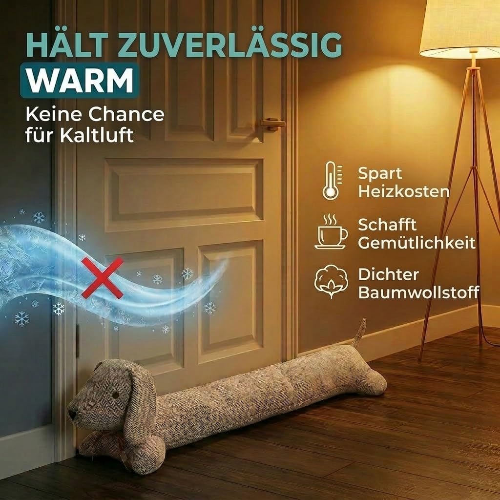 Dackel Zugluftstopper Zugluftrolle XXL - Zugluftstopp Türstopper Türabdichtung Zugluft Durchzug 91cm