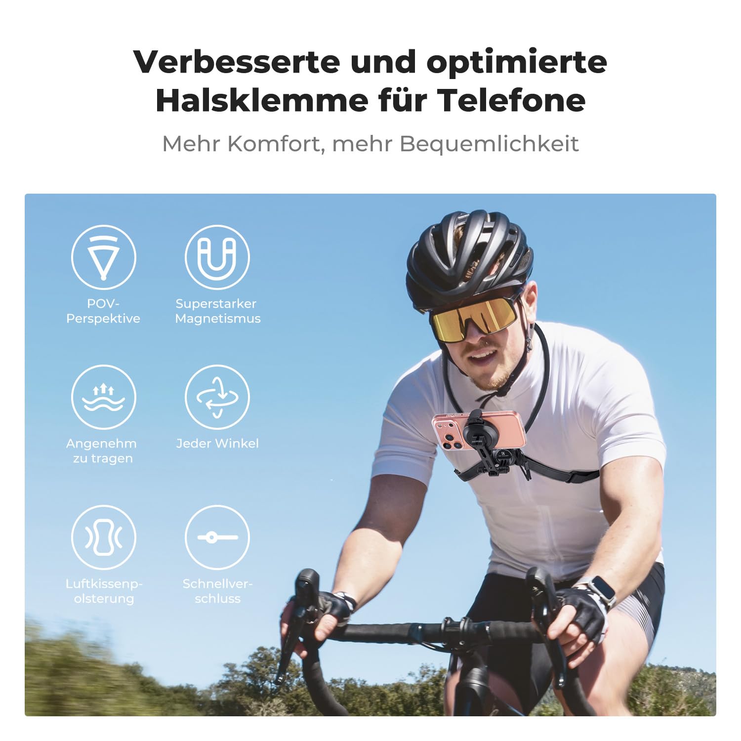 K&F CONCEPT Handyhalterung für den Hals mit Doppelfunktion, magnetische Halterung und Telefonclip, mit luftgepolsterter Basis, 65 cm Länge, komplett mit Riemen und magnetischer Führungsplatte(Schwarz)