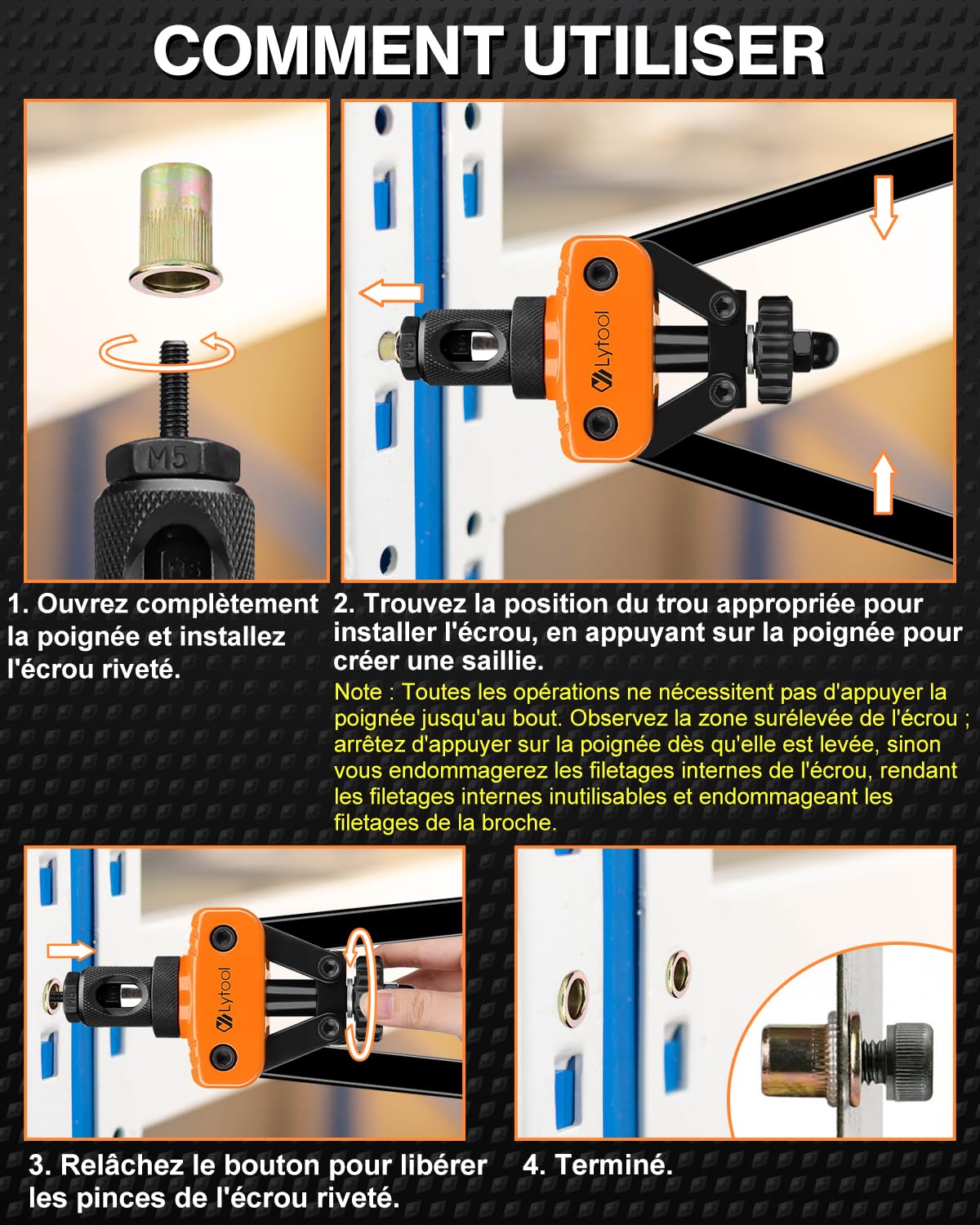 Lytool Pince-a-Insert Fileté 14",6 Mandrins Métriques, 70 Écrous, M3-M10 | Pince-à-Écrou-Fileté Avec Étui de Transport Robuste,M6 Est Sur La Pince à Écrou 2 Goupilles de Verrouillage