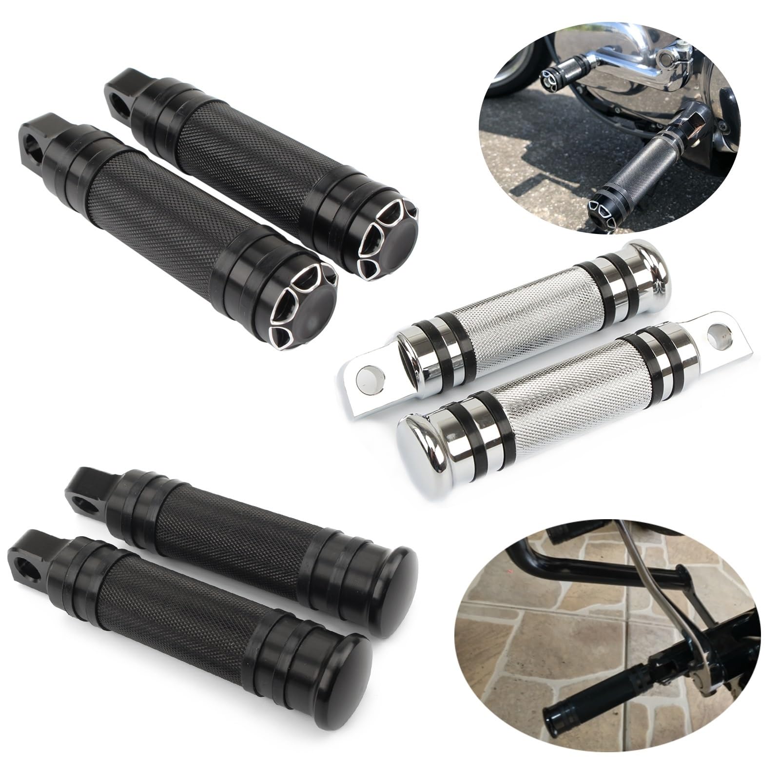 Estriberas Moto Pedal del reposapiés de la clavija del pie trasero delantero de la motocicleta de montaje macho ReposapiéS Para Moto (Color : Black White D)
