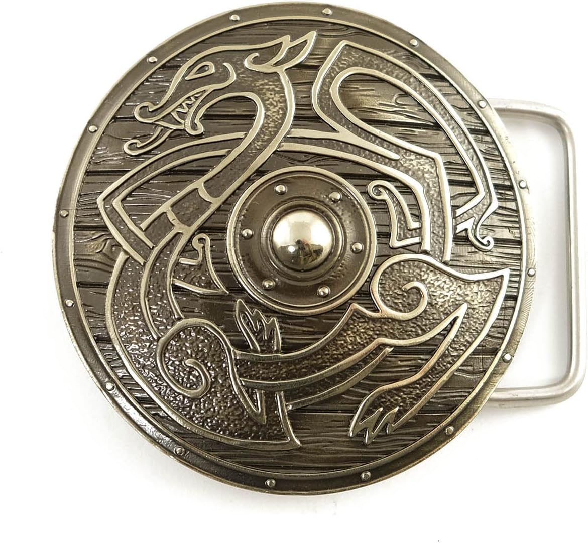 Viking Shield German silver belt buckle, Handmade Scandinavian warrior battle shield solid nickel silver belt buckle