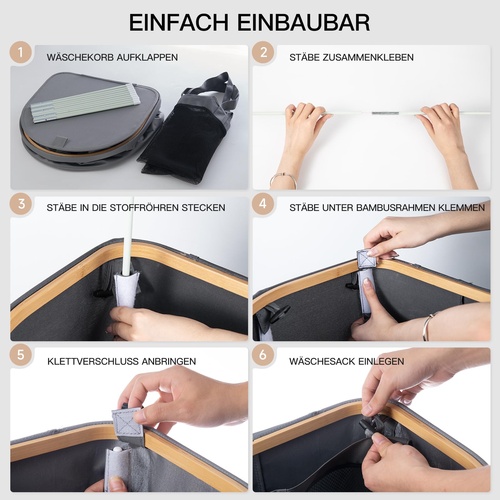 2er Pack Wäschekorb mit Deckel 140L Groß Kapazität - Wäschesammler mit 2 Fächer zum Sortieren der Schmutzwäsche, 4 Abnehmbar Innensäcke, Faltbare Laundry Baskets und Einfach zu Montieren