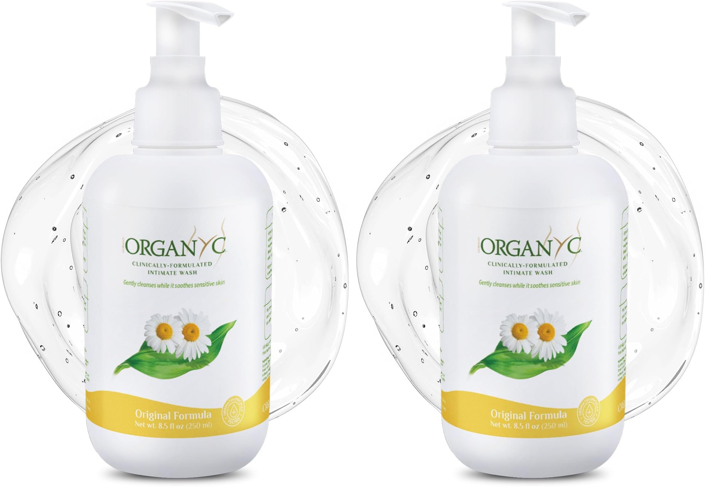 Organyc Feminine Intimate Wash for Sensitive Skin with Chamomile, Free from Chlorine, Parabens, SLS/SLES, and Synthetic Perfumes 8.5 Fluid Ounce (Pack of 2)