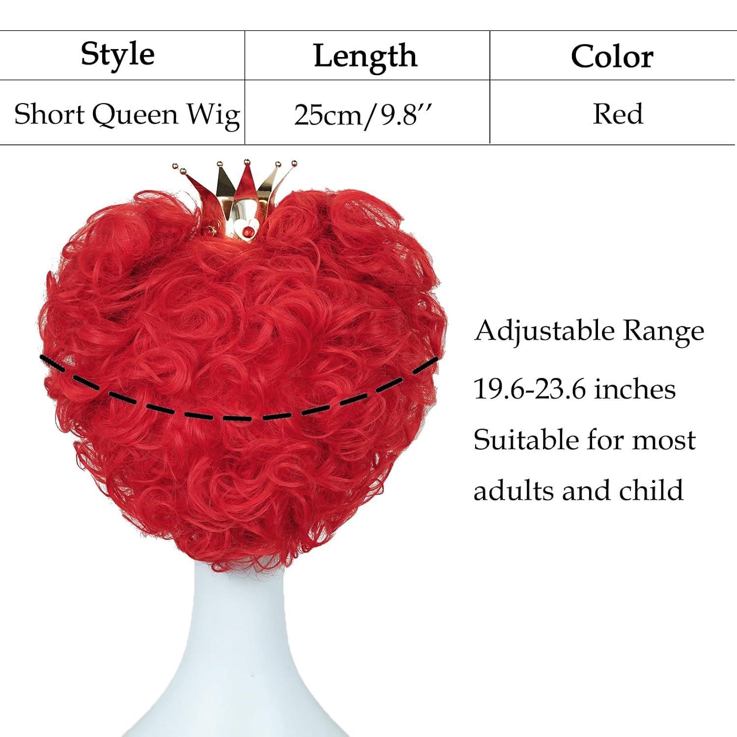 Probeauty Red Curly Wigs with Crown, Synthetic Hair Anime Queen Wig, Red Hearts Halloween Cosplay Wig + Wig Cap image 3