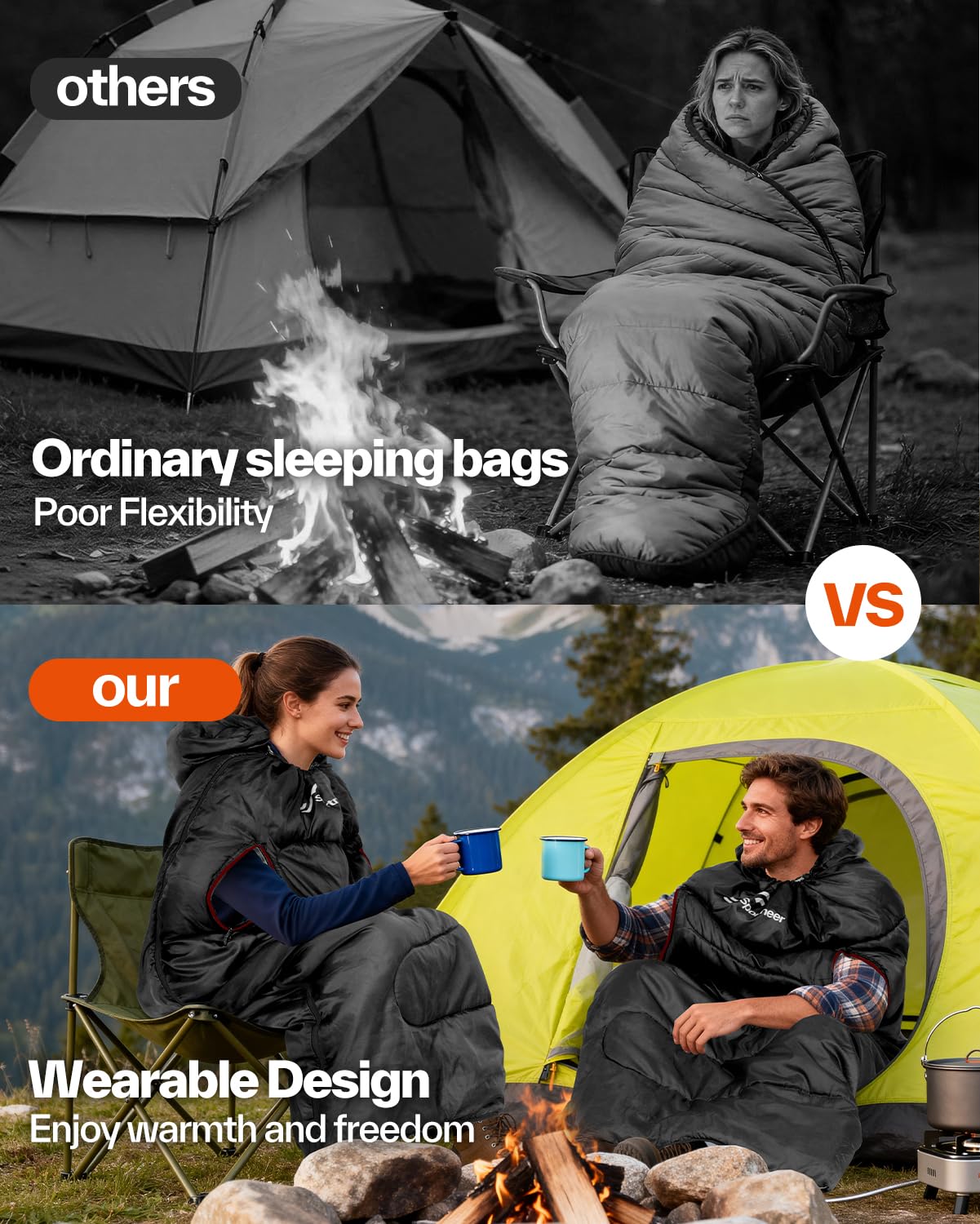 Sportneer Schlafsack Outdoor - Deckenschlafsack 3-4 Jahreszeiten Erwachsene Warm Schlafsack für Camping, Reisen und Outdoor-Aktivitäten