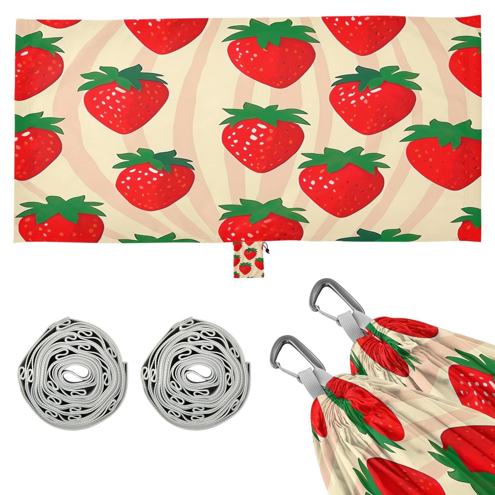 ATTX Strawberry Pattern Camping Hammock - Lightweight & Portable Hammocks, Heavy Duty 330lbs Capacity for Indoor, Hiking, Backpacking, Travel, Backyard, Beach#386