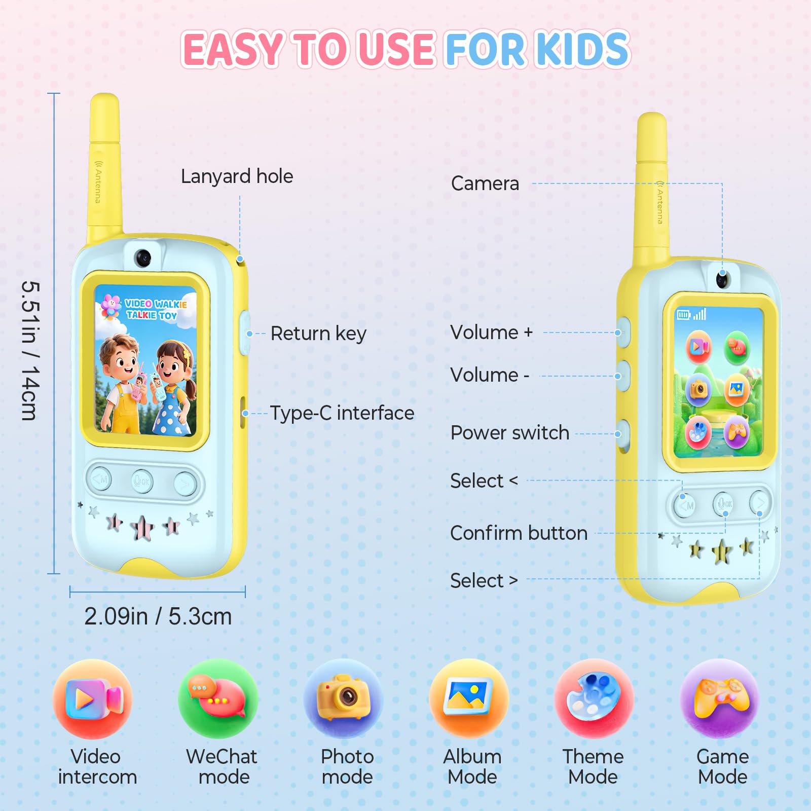 Walkie Talkie Bambini, Radioline Walkie Talkie con Videocamera HD e Cambia Voce, Gioco Interattivo, Regalo Ragazzi e Walkie Talkie per Bambine (Giallo + Arancione)
