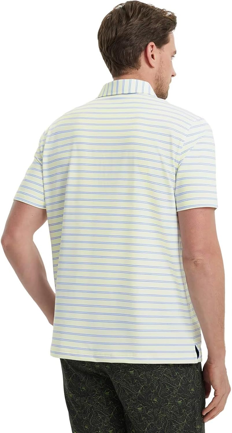 M MAELREG Mens Golf Shirts Dry Fit Moisture Wicking Performance Sports Short Sleeve Striped Collared Polo Shirts for Men