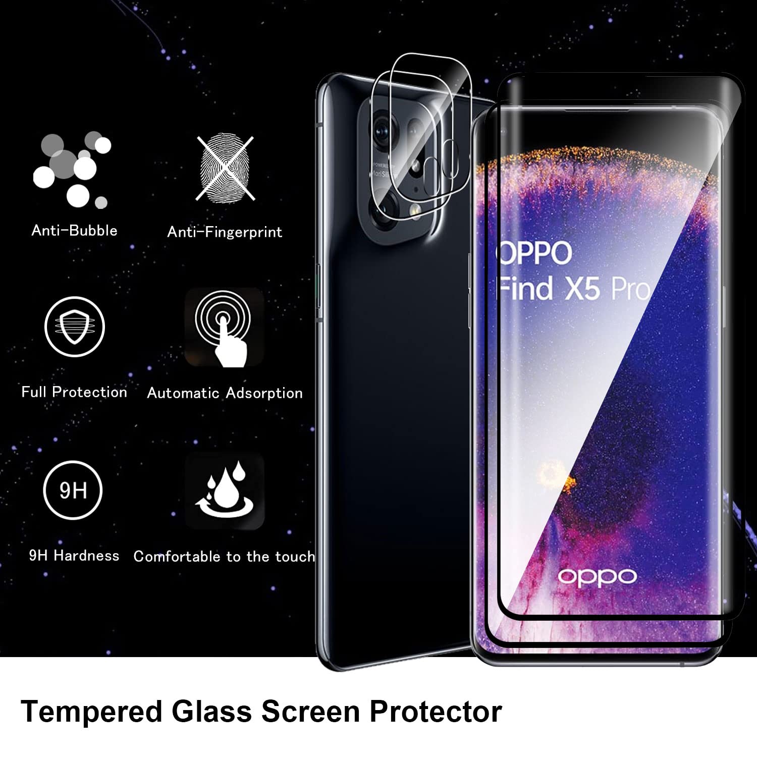 Film Verre Trempé Pour Oppo Find X5 Pro - Lot 2+2 (écran + Caméra) - 3D Incurvé, 9H Dureté, Anti-rayures, Sans Bulles