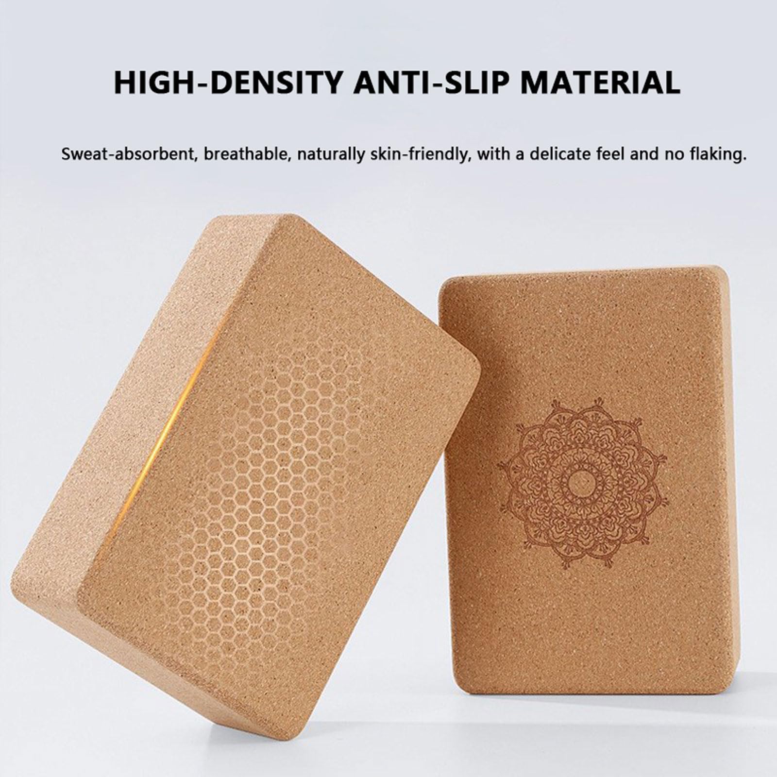 Juego de 2 bloques de yoga de corcho 100% natural –Flor de datura también para principiantes,meditación y pilates,accesorios de fitness,ayuda para regeneración,espalda,estiramientos y bloqueos,dos