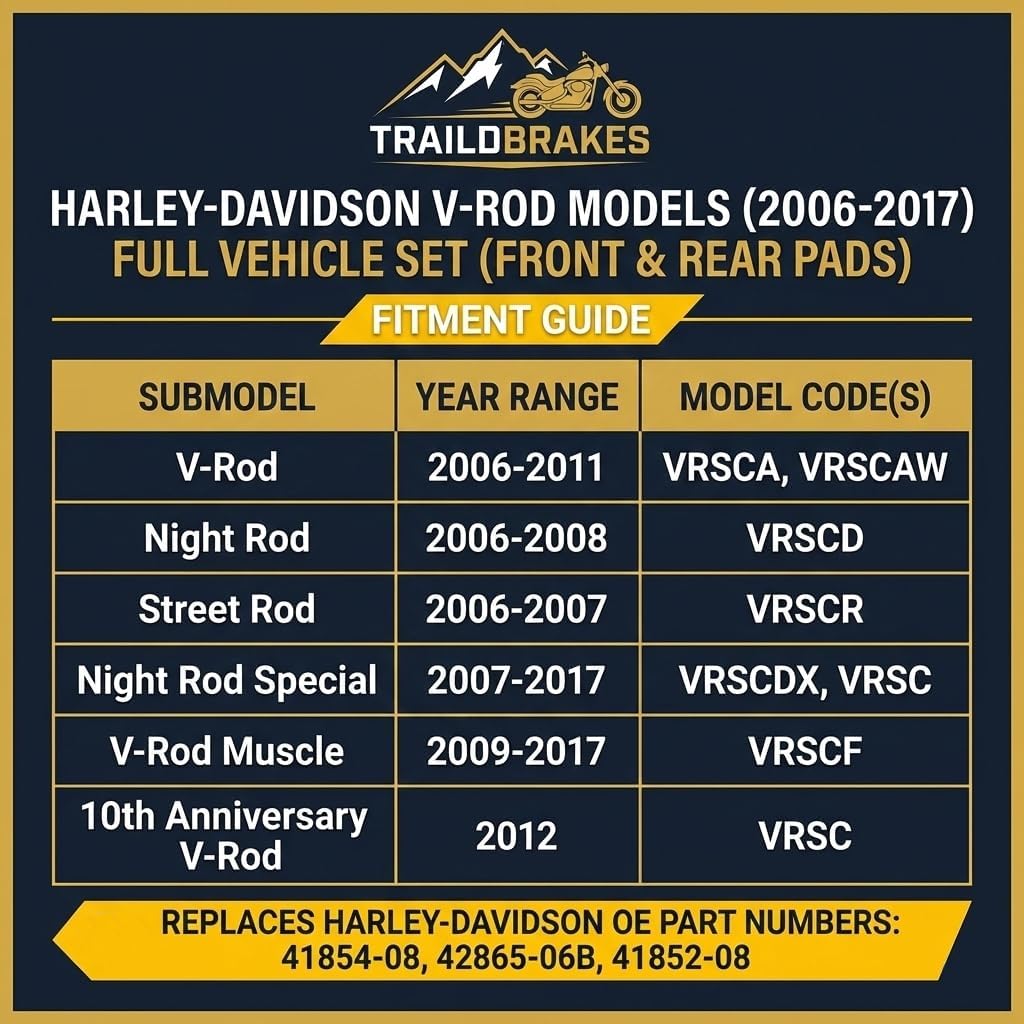 Traild Harley-Davidson V-Rod Ceramic Brake Pads 2006-2017 VRSCA VRSCD VRSCF Night Rod Muscle Street Rod VROD V Rod VRSC Front & Rear Complete Set