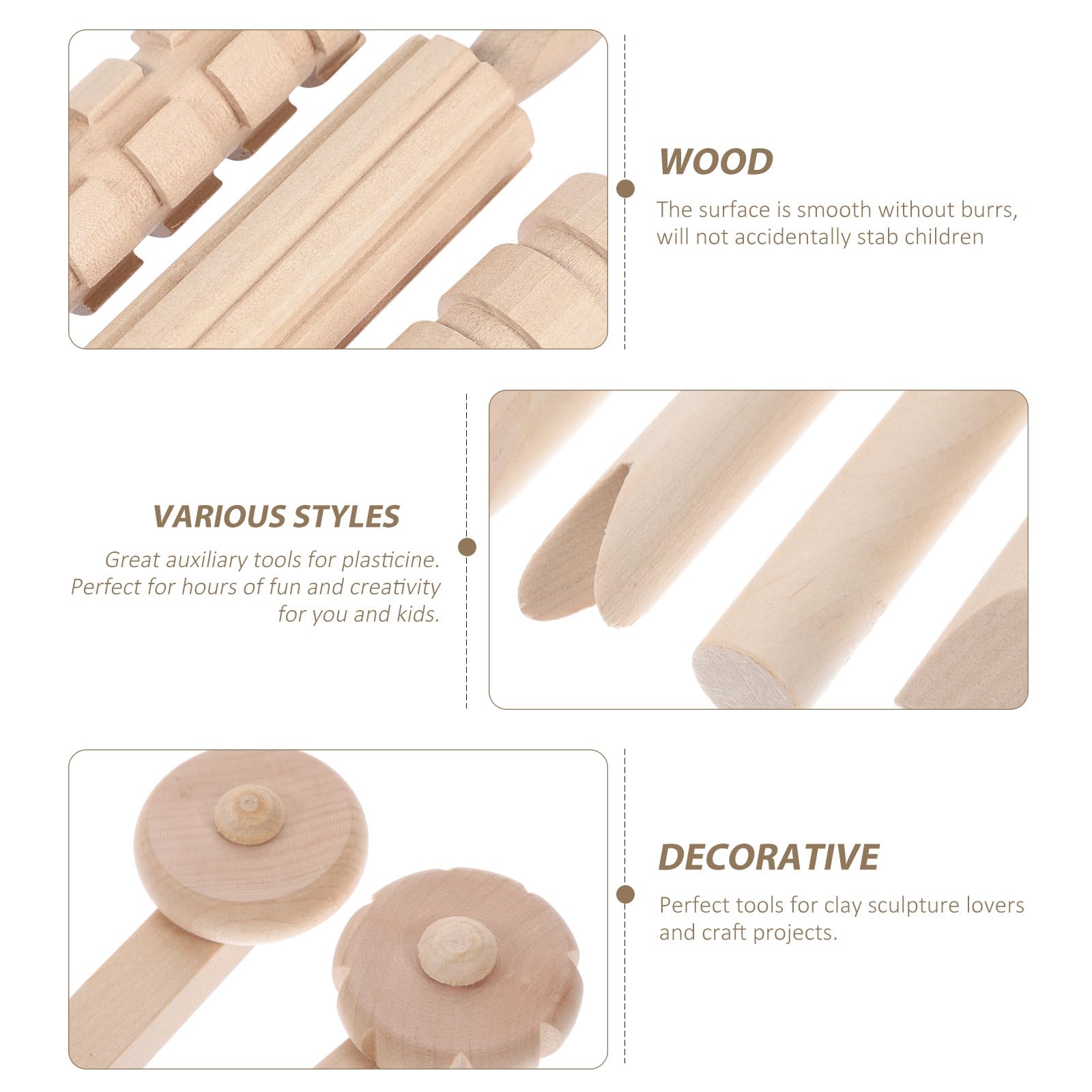 Outil en Bois Fait Main pour Pâte à Modeler Garçon et Filles, 1 Set