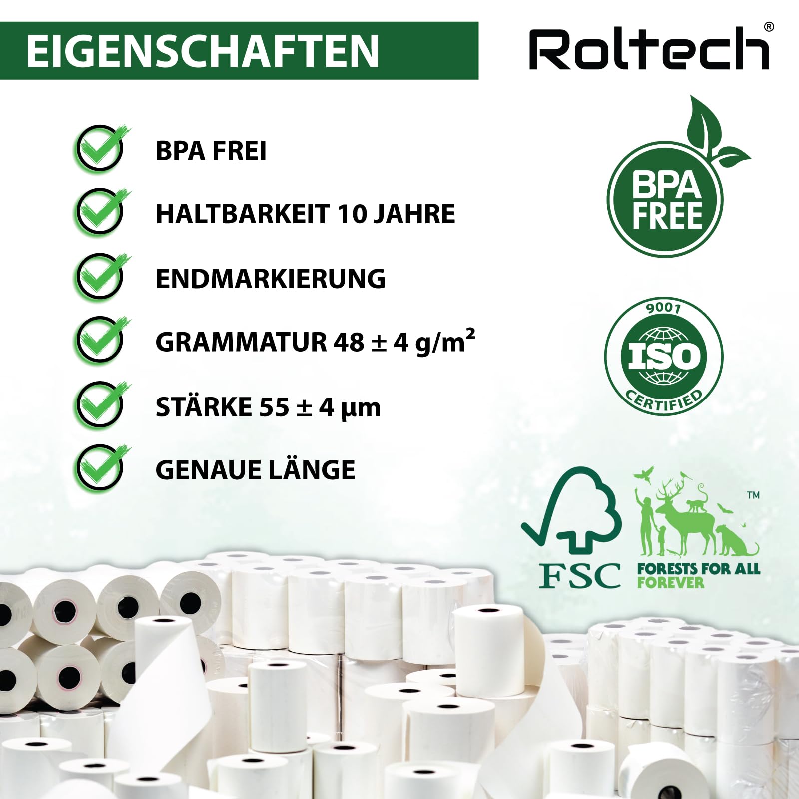 50 Thermorollen | 57mm x 25m x 12mm | mit SEPA-Lastschrifttext | BPA frei | EC Cash | Kassenrollen | Thermopapier | Bonrollen | Premium Qualität (50 Rollen)