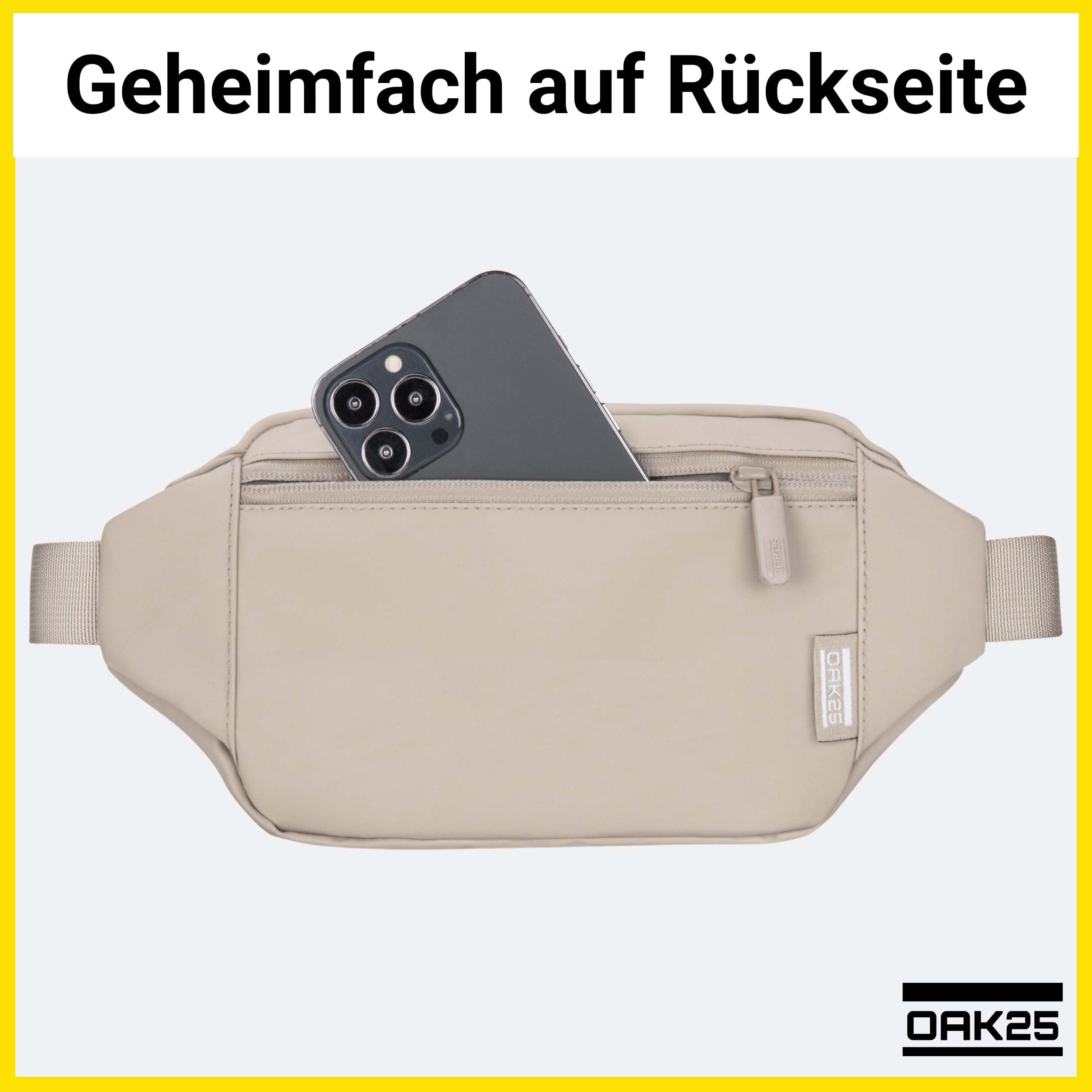 OAK25 Marsupio Donna e Uomo Beige - Carry All Sling - Borsa per loSsport Outdoor Città - Marsupio da Bicicletta Riflettente - Borsa a Tracolla con Cinturino - Idrorepellente