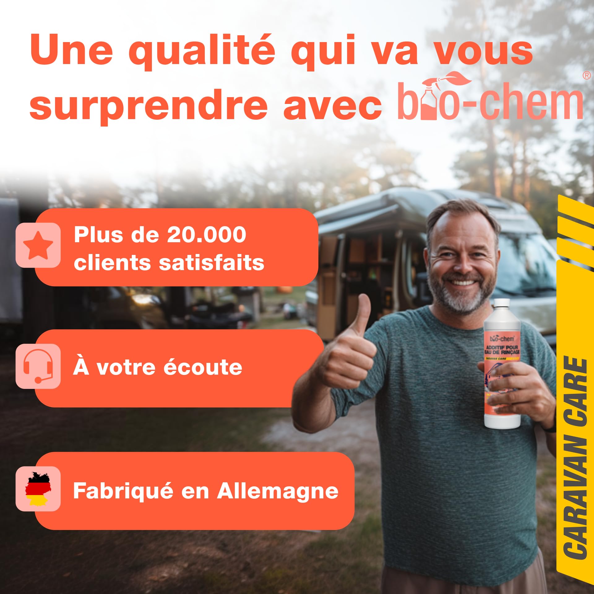 Bio-Chem - Additif sanitaire pour Eau de rinçage - Nouvelle Formule avec microorganismes - Produit WC nettoyant pour Toilettes sèches de Camping et Camping Car