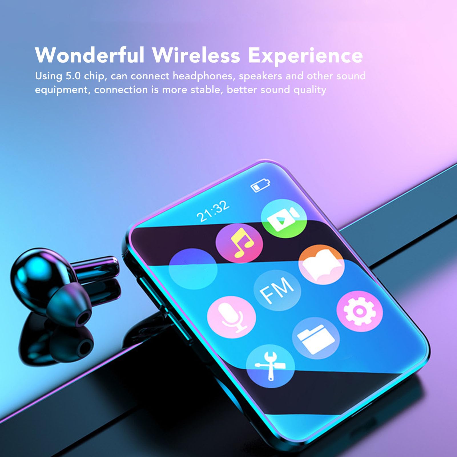 Sxhlseller Lettore Musicale Portatile Bluetooth 5.0 |Touch Screen da 1,8 Pollici MP3 MP4 con Espansione da 128 GB, Audio HiFi Lossless, Altoparlante Integrato e Clip Posteriore per la Corsa Sportiva