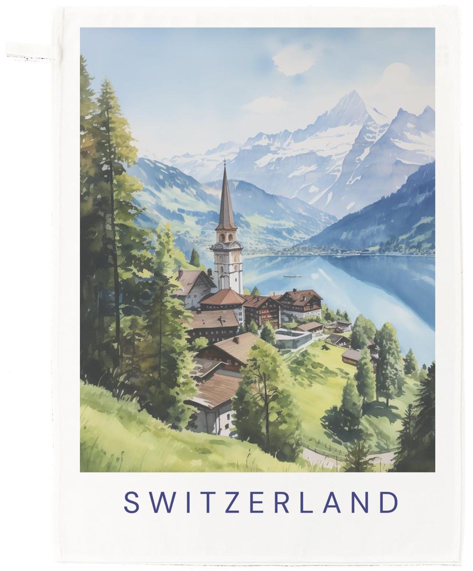 Half A Donkey White Switzerland Large Cotton Tea Towel