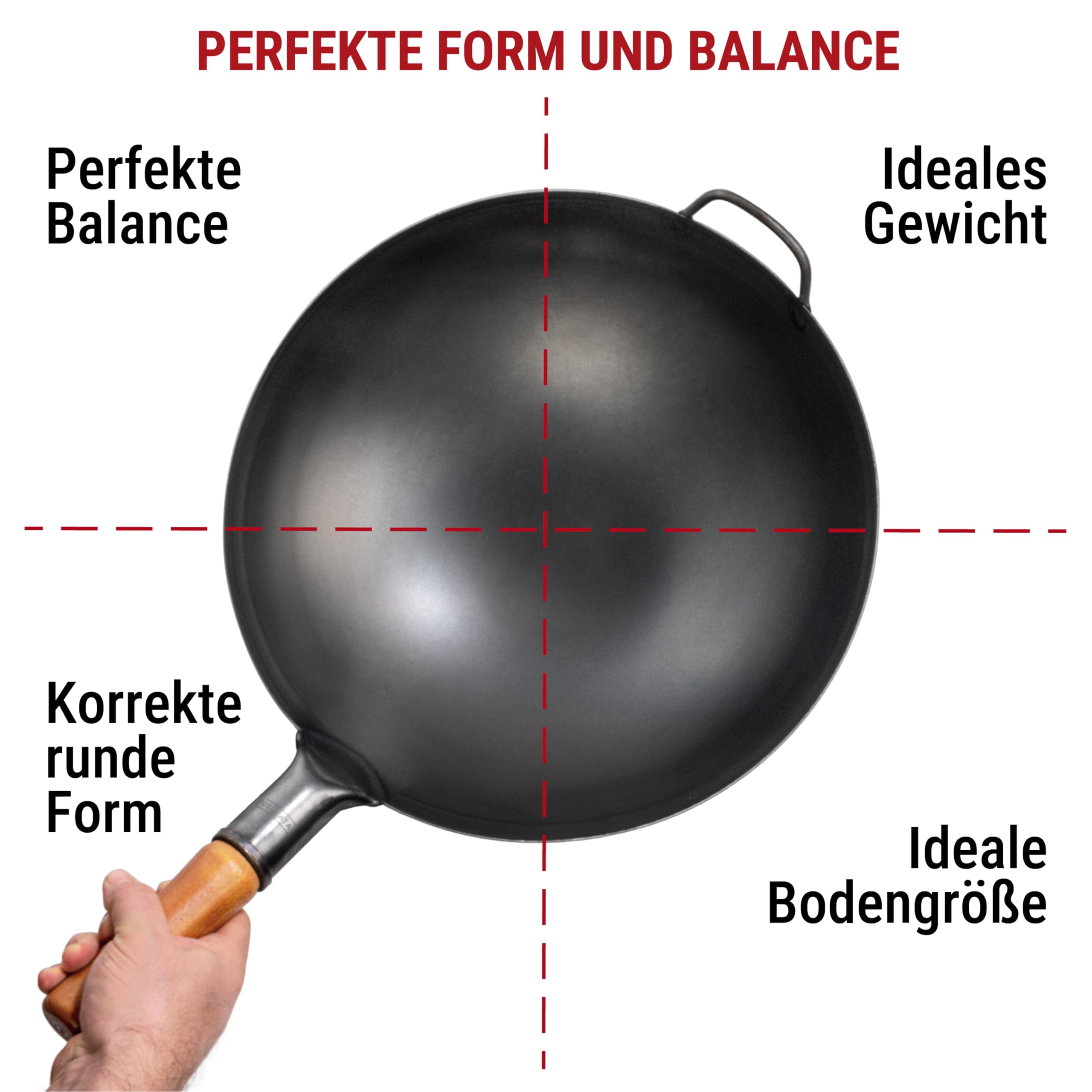 YOSUKATA Karbonstahl Woks & Wokpfannen - 36 cm Voreingebrannter Wok Pfanne Carbonstahl Runder Boden - Traditionell Wok Für Gasherd - Kompatibel mit Gas, Grill, Feuer, Gasgrill - Asiapfanne
