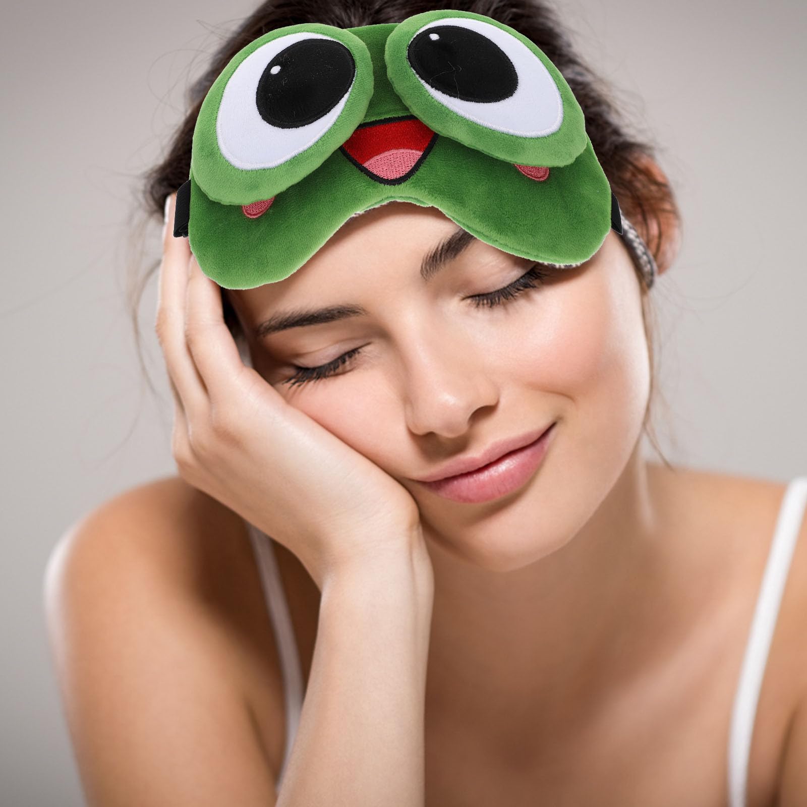 Maschera gli Occhi Gel a Forma di Rana in Peluche, Comoda e Antiscivolo, per Dormire Profondamente Durante Campeggio e Attività All'aperto
