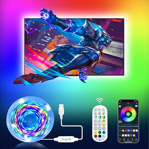 KeShu Luces LED de 16.4 pies para TV de 55 a 75 pulgadas, luces LED que cambian de color arcoíris con control remoto Bluetooth APP TV luces de fondo