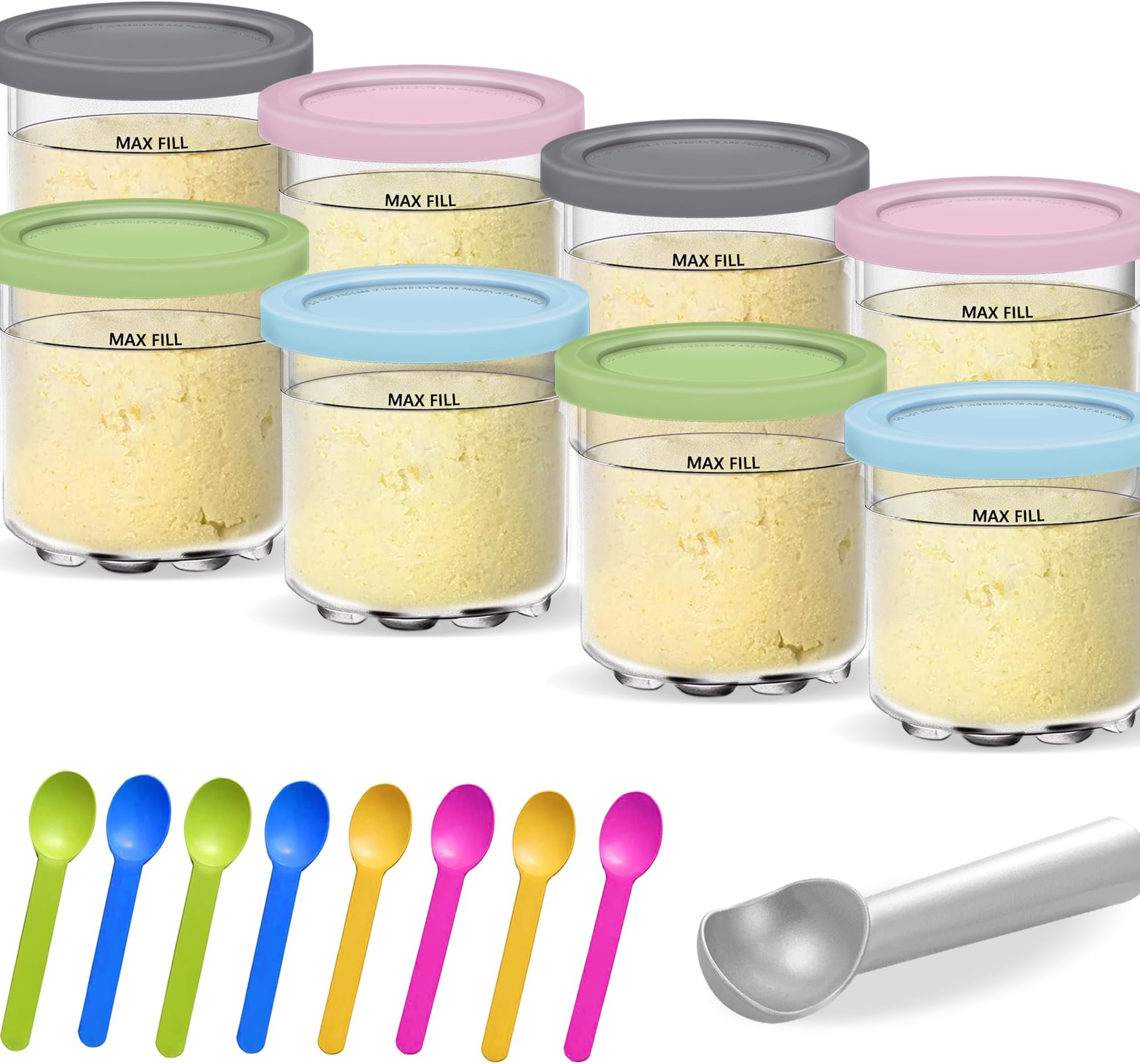 Creami Pints and Lids for Ninja - 8 pack Creamy Icecream Containers Cups Tubs Set, Smoothie Pot Compatible with NC299AMZ NC300s Series Creamer Ice Cream Maker Machine Accessories Replacement Parts