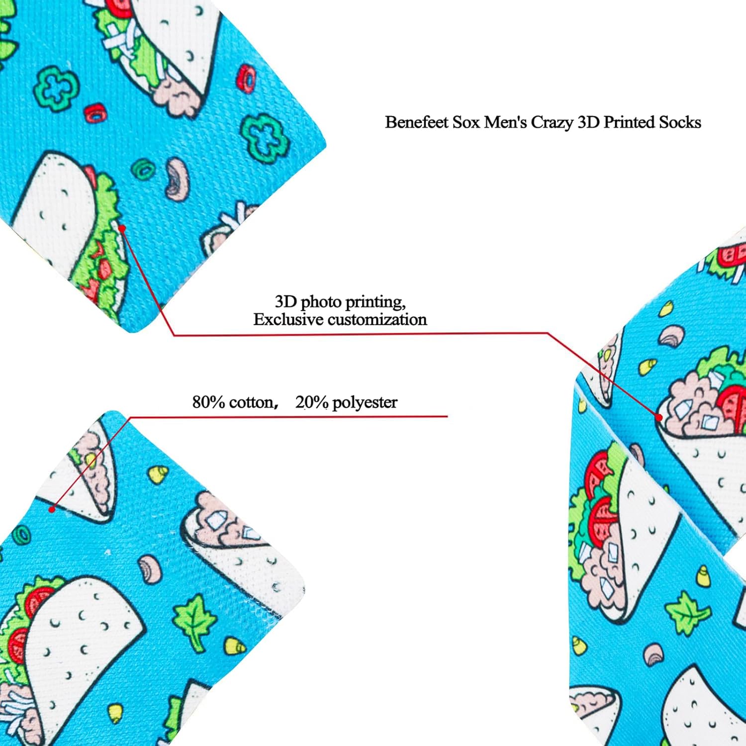 Benefeet Sox Funny 3D Food Socks Men Boys Kids Adults Novelty Graphic Crew Tube Socks Crazy Design Cotton Casual Dress Socks - Image 4