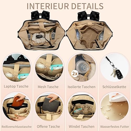 Miniatura 3 de Mochila para pañales, bolsa grande de neopreno para niños y niñas con 15 organizadores de bolsas de pañales, 2 bolsillos aislados, cambiador,