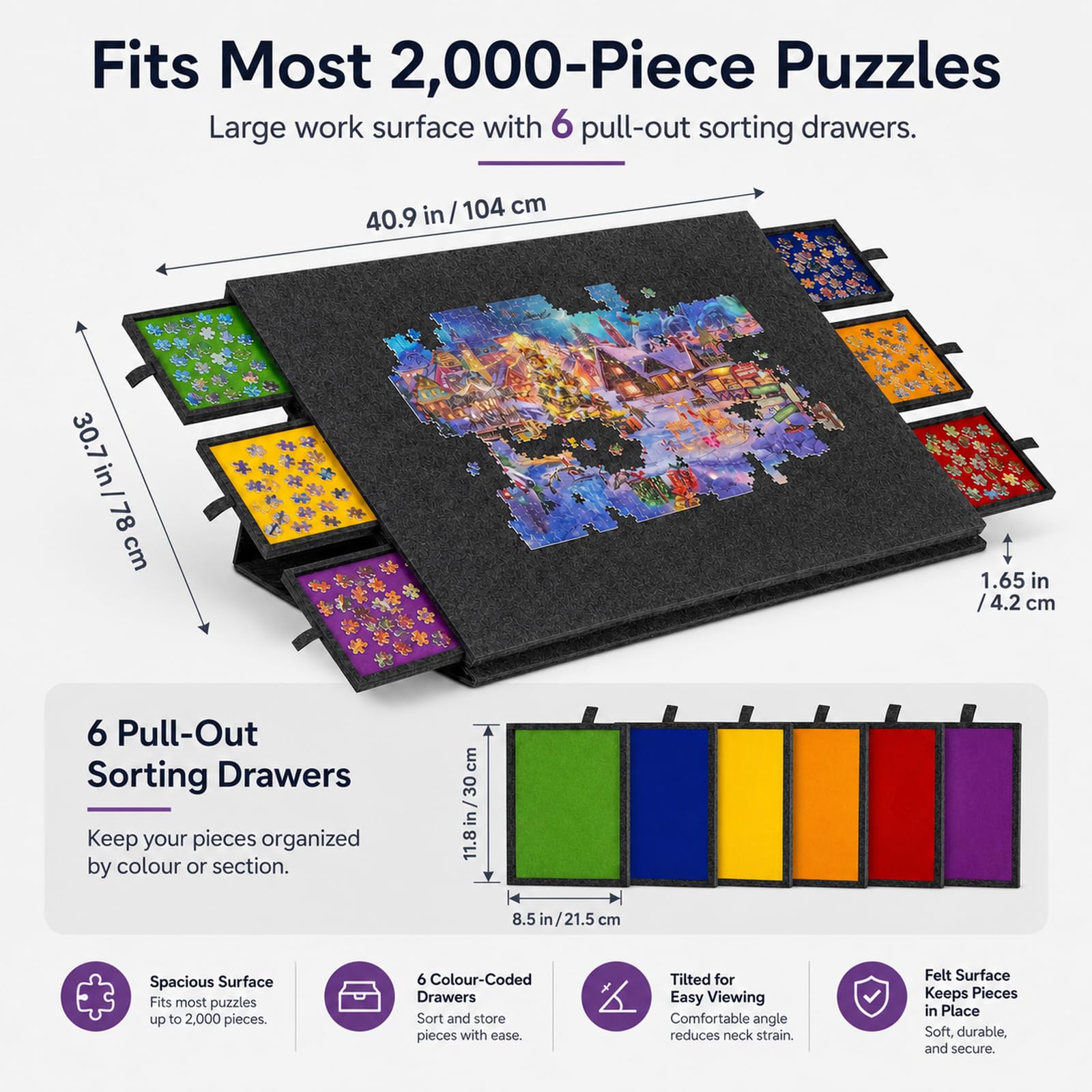 Table puzzle rotative 2000 pièces avec 6 tiroirs et couvercle