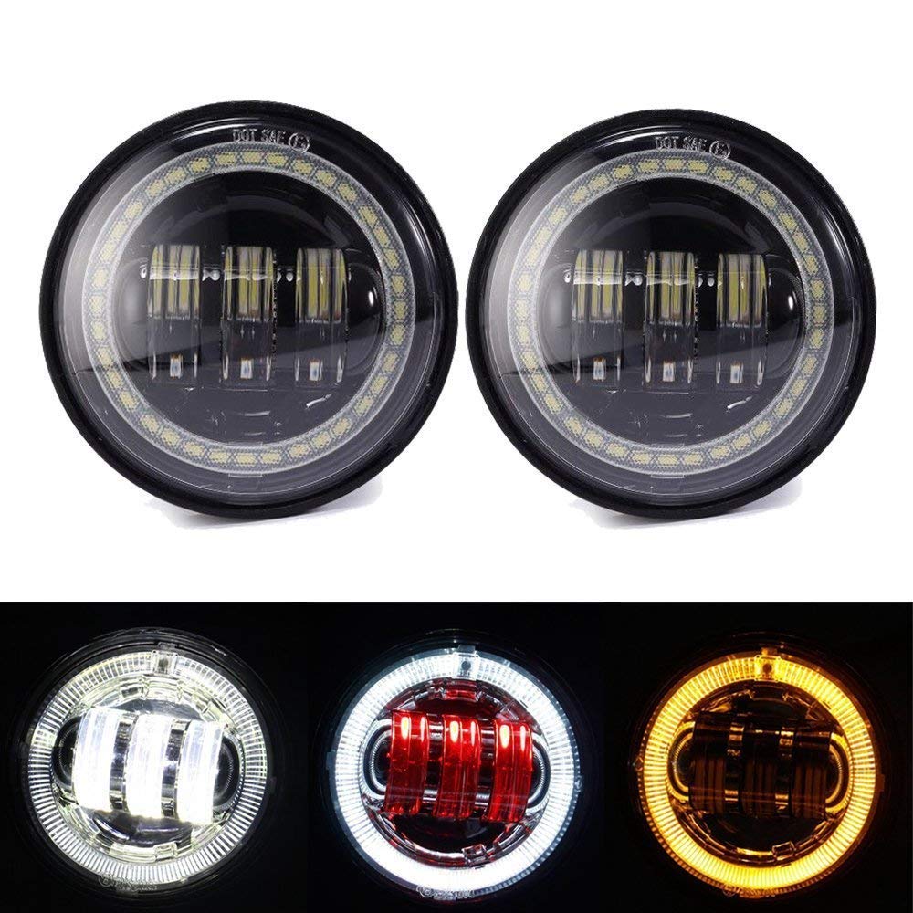 Feux Antibrouillard LED 4,5 Pouces Pour Harley Road King - Yeux Démon Rouges, Halo - Neufs