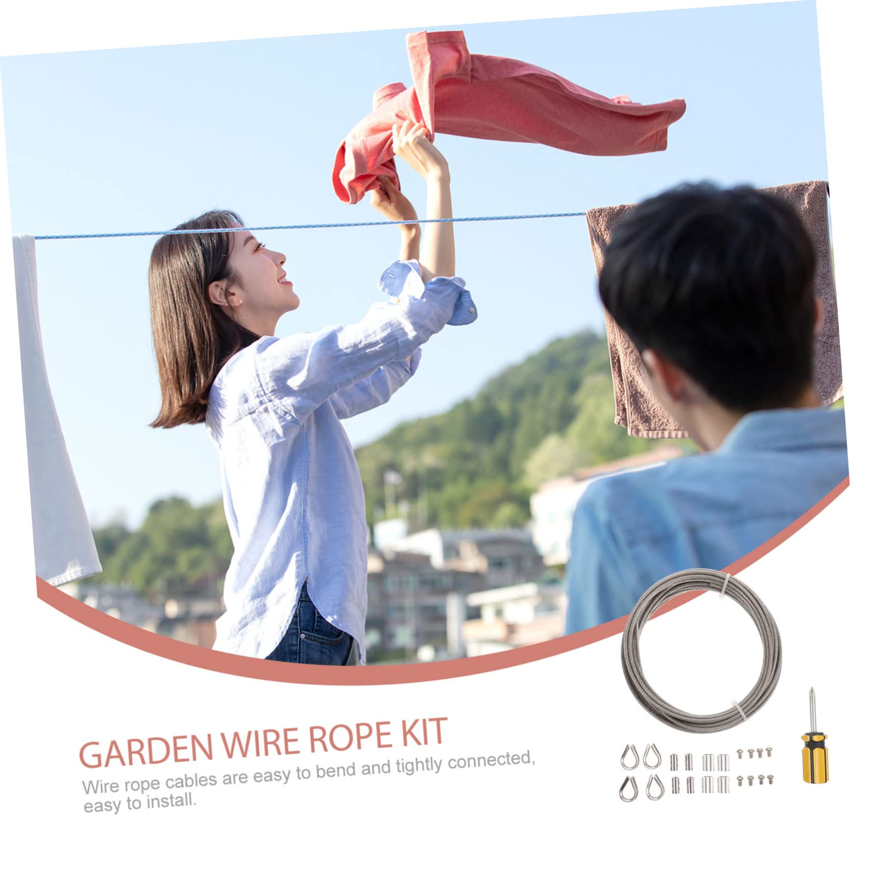 Hohopeti 1 Set Wire Rope Kit Cable Kits for Railing Garden Fence Steel Cable Kit Steel Wire Cable Kit Wire Cable Kit for Decking Steel Cable with Wire Clamp Cable Sleeve Stainless Steel